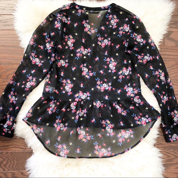 Lauren Conrad Black Floral Sheer Blouse Size M - Picture 6 of 6